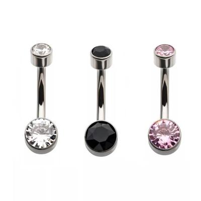 China CLASSIC Titanium Screw Internally Threaded Piercing Flat Back Round Bezel Set CZ Double Navel for sale