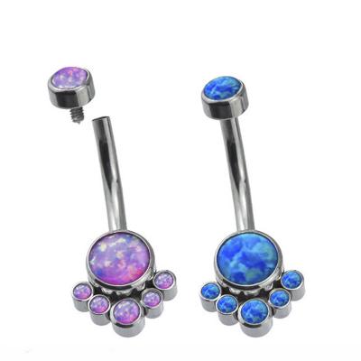 China Classic style titanium jewelry internally threaded blue pink opal gems belly rings titanium for sale