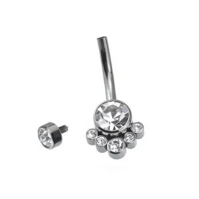 China Classic Style Jewelry Titanium Titanium Screw Internally Threaded Navel Press Fit 6 CZ Piercing Stones for sale