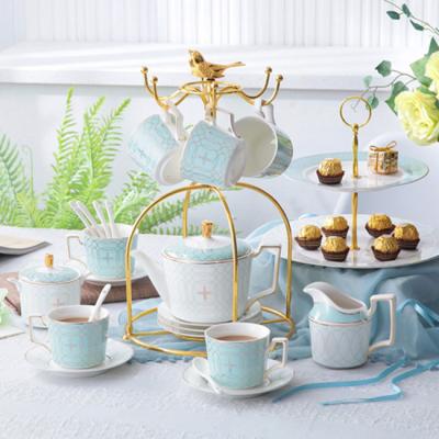 China Viable Hot Selling Bone China Creative Coffee Sets Gold Ceramic Tea Cup and Teapot Set for sale