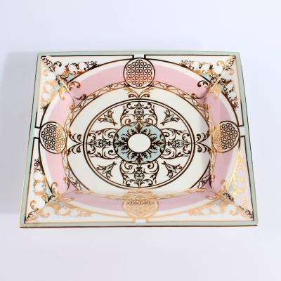 China Hand Painting Luxury Porcelain Gold Ashtray OEM Ceramic Ashtray for sale