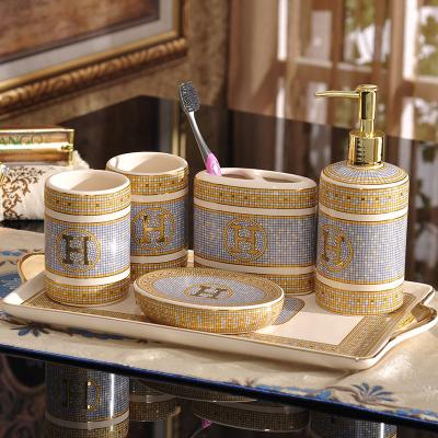 China Viable Home Accessories Gold High Quality Design Bathroom Decoration Ceramic Bathroom Set for sale