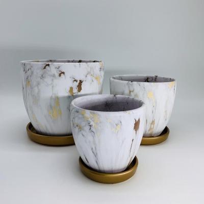 China CLASSIC Stylish Matt Marble Glazed High Quality Clay Set Three Terra-Cotta Flower Pots and Planters for Plants for sale