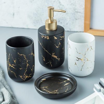 China Viable Black Marble Design Ceramic Accessories Bathroom Set for sale