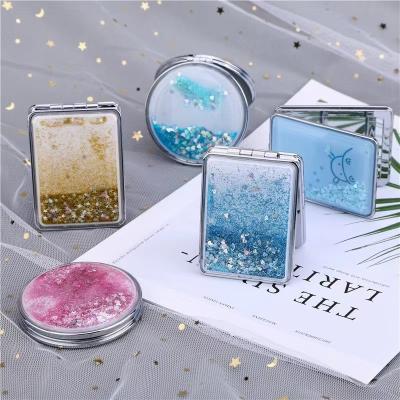 China Personalized Cartoon Liquid Bendable Quicksand Mirror Lovely Heart Sequins Pocket Mirror Girly Cosmetic Quicksand Mirror Gifts for sale