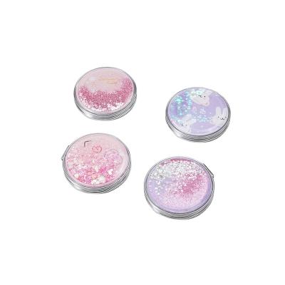 China Beautiful Quicksand Liquid Mirror Heart Enlarging Sequins Pocket Cosmetic Mirror Girly Gifts Mirror for sale