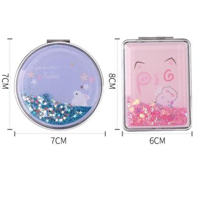 China Travel Gift Compact Portable Magnifying Makeup Mirror with Glitter Quicksand Pocket Mirror for sale