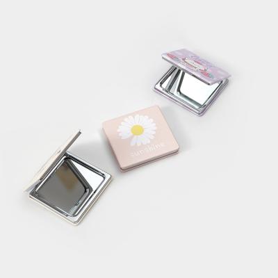 China Custom Small Cute Folding PU Leather Cosmetic Mirror Mini Wallet Folding Makeup Compact Printing Pocket Makeup Mirror for sale