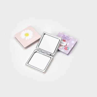 China Custom Small Cute Folding PU Leather Cosmetic Mirror Mini Wallet Folding Makeup Compact Printing Pocket Makeup Mirror for sale