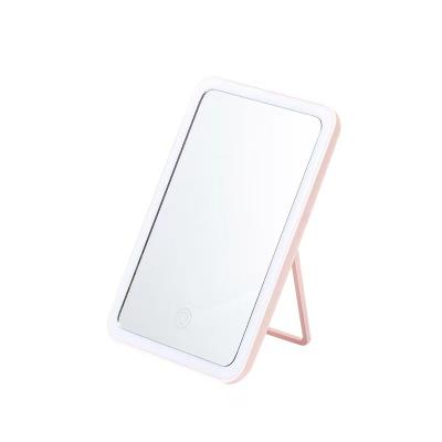 China Ladies Rectangle Table Folding Lighted Portable Desktop Cosmetic Make Up Mirror Custom Logo Small Lighted Led Makeup Mirror With Light for sale