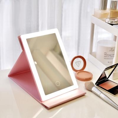 China Custom Portable 3-Step Switch Dimmer Folding Private Label Travel With Led Makeup Touch Sensor Control Desktop Light Mirror for sale