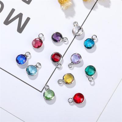 China 10pcs/lot DIY Accessories 6mm Copper Color CLASSIC Silver Border Crystal Birthstone Pendant Charms for sale