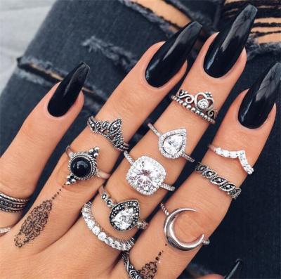 China Vintage Vintage Jewelry Gift Moon Lotus Charm Crystal Finger Knuckle Bohemian Rings Set For Girls for sale