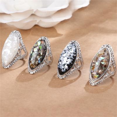 China Vintage Bohemian Vintage Beach 4 Color Antique Silver Color Big Shell Finger Ring Oval Brand For Women for sale