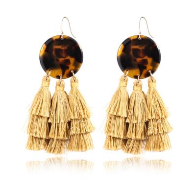 China BOHEMIA Europe Fashion Handmade Leopard Around Boho Acrylic Three Layers Fabric Tassel Earrings For Women for sale