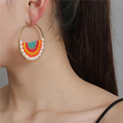 China BOHEMIA Beach Bohemian Jewelry For Women Ethnic Style Colorful Seed Beads Charms Circle Earrings for sale