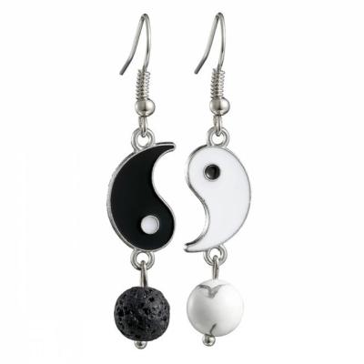 China Religious Amulet Couples Volcanic Rock Bead Drop Chat Tai Chi Yin Yang Dangle Earrings For Women for sale