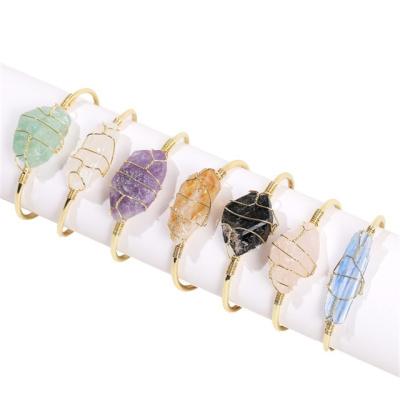 China FASHIONABLE Hot Selling Copper Line Wrapping Irregular Natural Stone Amethyst Topaz Crystal Bracelets & Bangles for sale