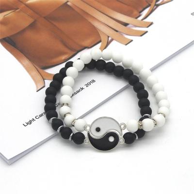 China Religious Personality Simple Natural Stone Beaded Bracelet Yin Yang Tai Chi Gossip Best Friend Bracelets for sale