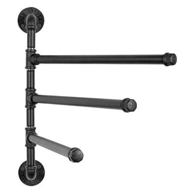 China Retro Iron Art Water Pipe Viable Towel Rack Three Layer Towel Pole Wall Hanging Scarf Rotation Rack for sale