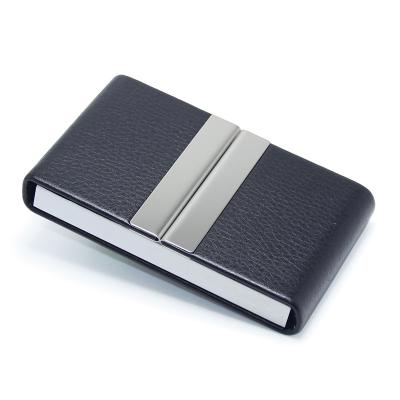 China Normcore Black PU Leather Card Holder / Anti-scan RFID Double Stainless Steel Bank Metal Credit Card Box Business ID Card Wallet Minimalist Open Cash for sale