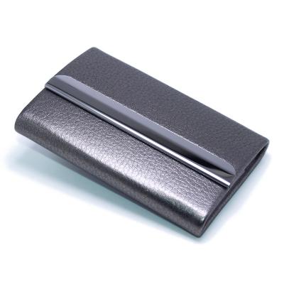 China Normcore/Wholesale Minimalist For Men Women Business Card Case Black Gray PU Name Card Box Stainless Steel Wallet Card Holder Purse Leather Handbag for sale