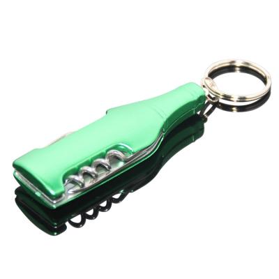 China Multifunctional Souvenir Folding Knife Green Color Beer Opener Stainless Steel Metal Key Chain Custom Bottle Opener With Knife for sale