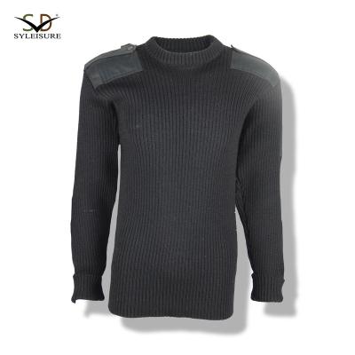 China Anti-wrinkle crew neck woolen style sweater black military color with shoulder pads for sale