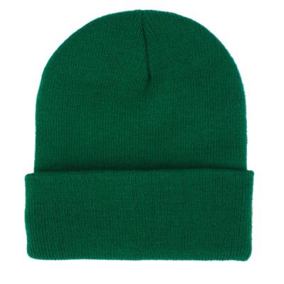 China JOINT Cheap Acrylic Plain Solid Color Knit Long Winter Cuff Warm Green Beanies Custom Made for sale