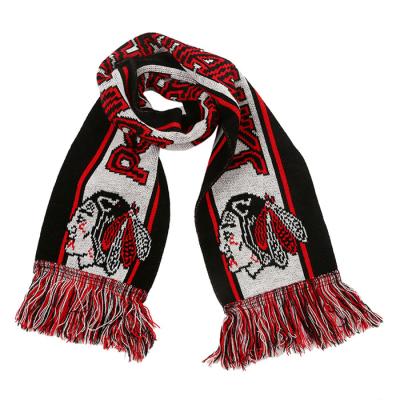 China Yarn Dyed Promotional Custom Football Team Wholesale Knitted Football Scarf OEM Jacquard Sports Scarf With Logo for sale