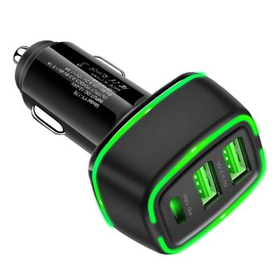 China Mobile Phone Charging Dual USB Ports + C Type PD Fast Car Charger USB Fast Charger For Phone for sale