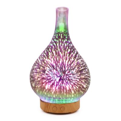 China Creative Morden 100ML Ultrasonic Household Firework Humidifier Aromatherapy Machine Purify Glass 3D Humidifier for sale