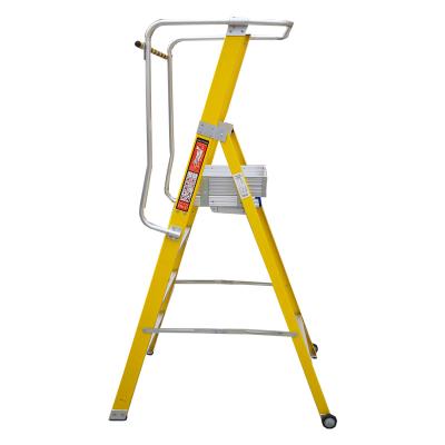 China Safe and practical 3 step non-conductive insulating glass reinforced plastic (FRP) removable ladder with protective net of worktable and guardrail for sale