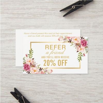 China Id Card Printing Ect Thank You For Supporting My Business Maker Elegant Gold Beauty Salon Girly Floral Referral Card for sale