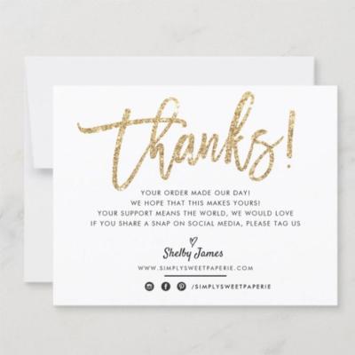 China Europe Custom Gold Foil Printing Thank You Cards Small Business Card Insert Cards for sale