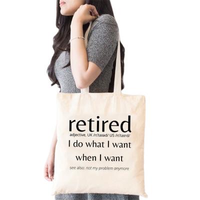 China Custom Canvas Reusable Tote Bag Retired Definition Cotton Tote Bag For Women Funny Retirement Gifts Reusable Shopping Shoulder Bag for sale