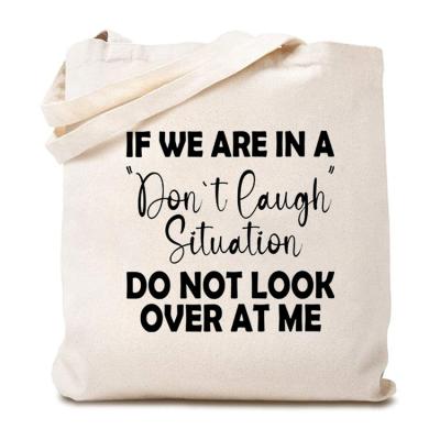 China Wholesale Reusable If We're In A Don't Laugh Situation Cotton Canvas Tote Bag For Women Hug Funny Reusable Shopping Shoulder Bag for sale