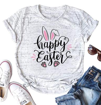 China Happy Cute Graphics Funny Cute Easter Day Gifts Anti-Pilling Wholesale Rabbit Ears Women's Anti-Pilling Women's Short Sleeve Stitches Casual Tops for sale