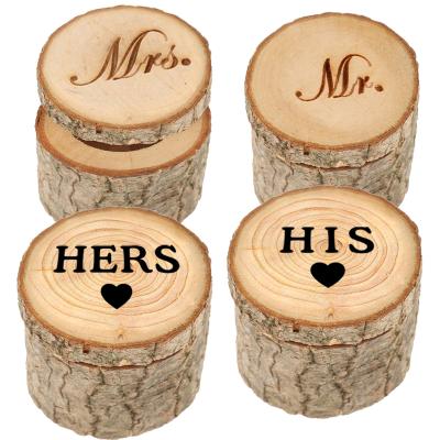 China 2pcs Handmade Set Love Wood Natural Round Wedding Ceremony Storage Box Wooden Jewelry Organizer For Jewelry Ring Box Case for sale