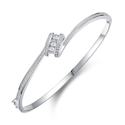 China CLASSIC Fashion 925 Sterling Silver Bangle Bracelet with Zircon Diamond-encrusted Women Wedding Open Bangle SSZ009 for sale