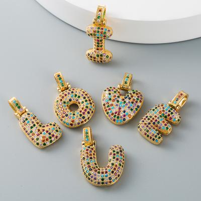 China FASHION Women A Rainbow Initial Letter Alphabet Pendant Z CZ Diamond Iced Out Necklace for Kids Fashion Jewelry for sale