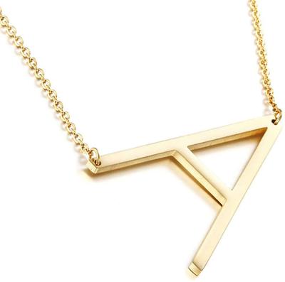 China Large Vintage Monogram Initial Name Pendant Necklace For Women Initial Necklace 18K Gold Plated Stainless Steel Large Letter Necklace for sale