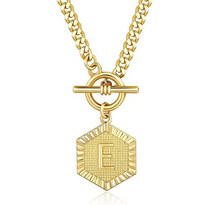 China Vintage Initial A-Z Letter Pendant Necklace Mens Womens Uppercase Yellow Gold Plated Stainless Steel Box Chain 20inch for sale