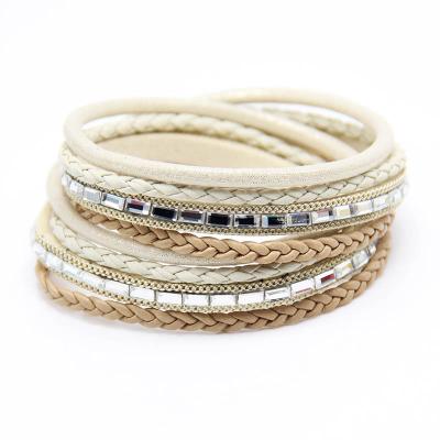 China Retro Vintage Boho Anklet Multilayer Gold TRENDY Leather Wrap Bracelets For Women Girls Handmade Bracelet Jewelry for sale