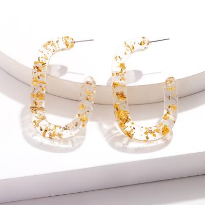 China BOHEMIA Women Gold Foil Acrylic Clear Geometric Statement Earrings Exaggerated Rectangle Dangle Stud Earrings for sale