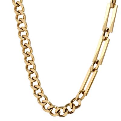 China Fashion Women Stainless Steel Jewelry Gold Plated Shiny Hip Hop Chain Flat Cuban Necklace With Lobster Clasp for sale