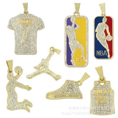 China Custom Hiphop Logo Pendant Basketball Hip Hop Bling Pendant Charm Diy Jewelry Tags Accessories For Necklace Bracele for sale