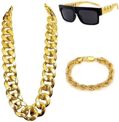 China Hip Hop Hip Hop Costume Accessory Set - DJ Sunglasses, Plastic Chunky Gold Chain Necklace, 80s/90s Accessories for sale