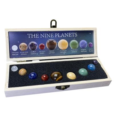 China China Kenny Crystals Wholesale Natural Crystal Stone Craft Sphere Ball Semi-precious Gemstone The Nine Planets Set with wooden Box for sale