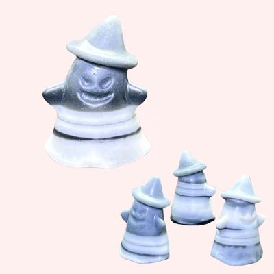 China Western Kenny Crystals Wholesale Natural Crystal Gem Stone Halloween Decoration Cute Creepy Carving Taiji Jade Ghost With Hat for sale